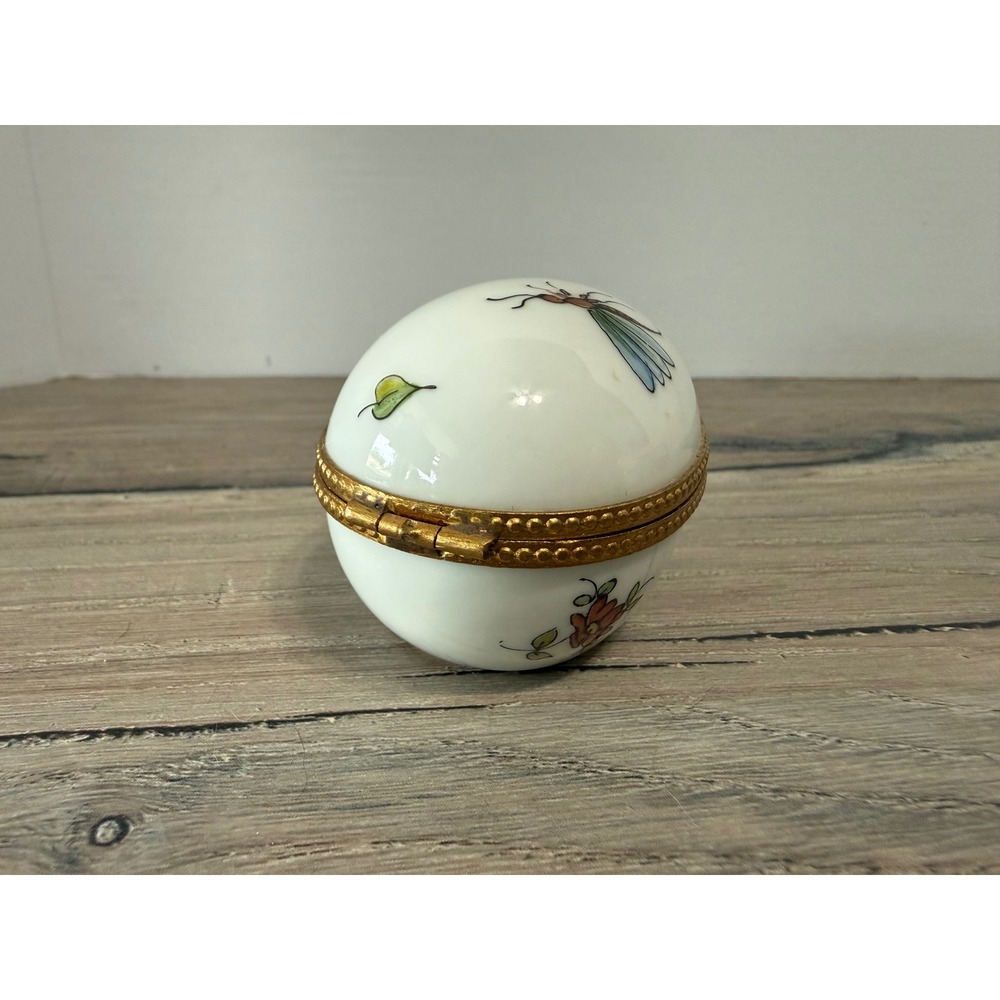 Tiffany & Co Limoges France Hand Painted Porcelain Egg Trinket Floral Dragonfly - Picture 3 of 11